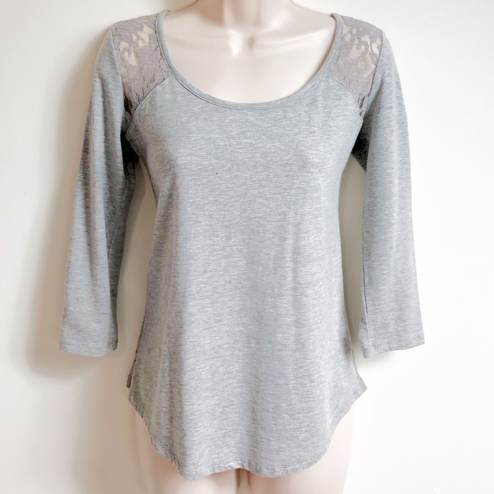 SO floral lace back scoop neck 3/4 sleeve …